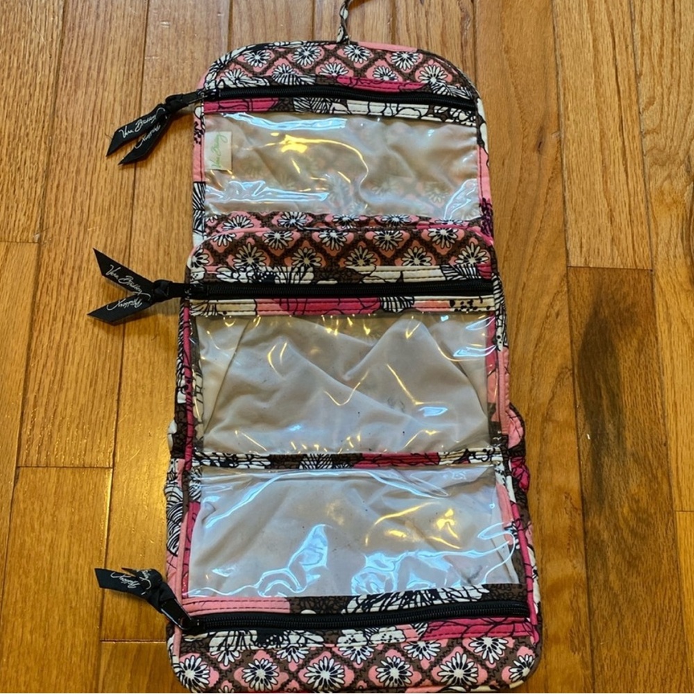 Vera Bradley Makeup Cosmetic Bag Pink Organizer Travel Fold Up Hanging Clear